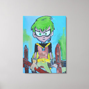 Green-Haired Comic Hero Canvas Print
