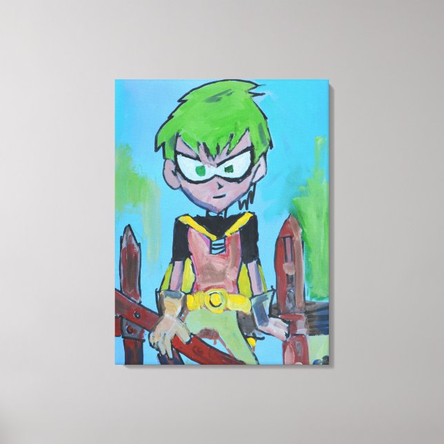 Green-Haired Comic Hero Canvas Print (Front)