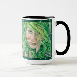 Green Haired Fantasy Woman with Purple Eyes Mug