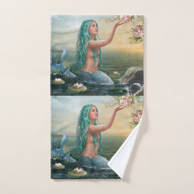 green haired mermaid hand towel (Hand Towel)