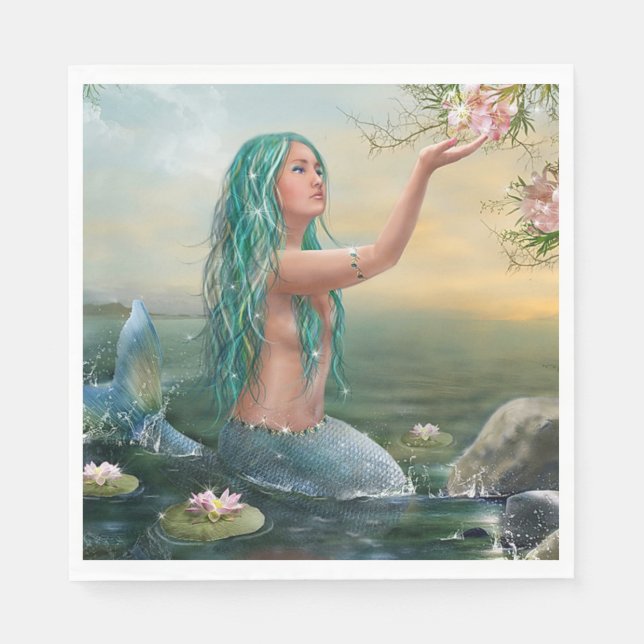 green haired mermaid napkin (Front)