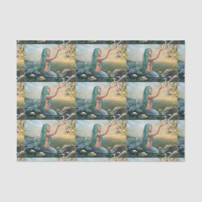 green haired mermaid tissue paper (Front)