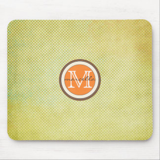 Green Halftone Orange Monogram Mouse Mat