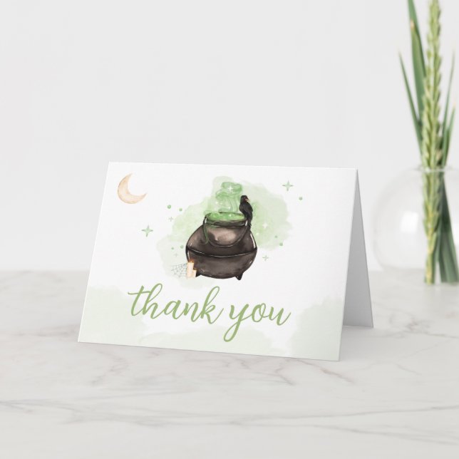Green Halloween A Baby is Brewing Baby Shower  Thank You Card (Front)