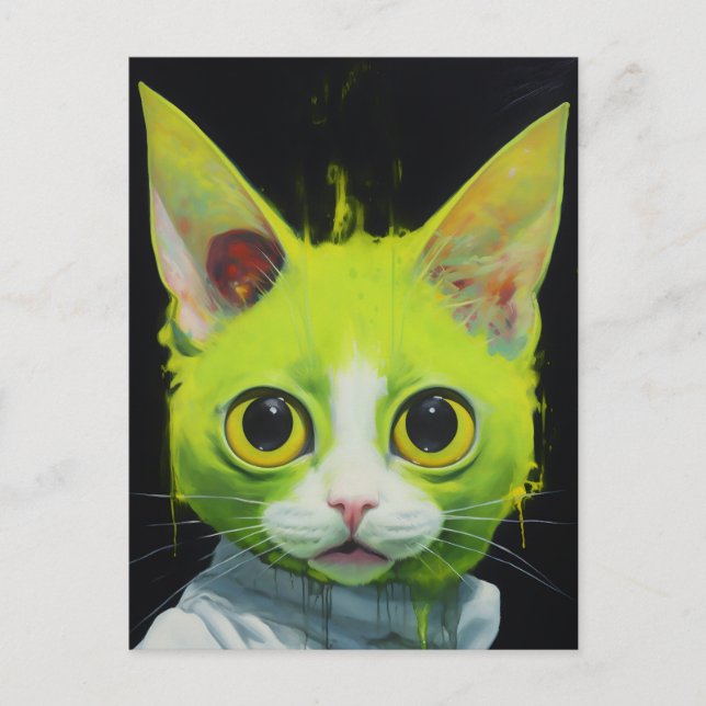 Green Halloween Cat Postcard (Front)