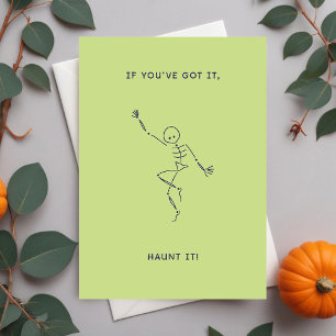 Green Halloween Dancing Skeleton Holiday Card