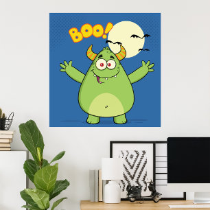 Green Halloween Monster Poster