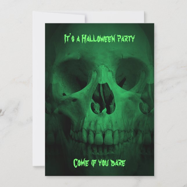 Green Halloween party skull Invitation (Front)