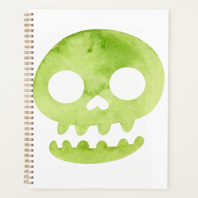Green Halloween Skull Large Tote Bag Notebook Planner (Front)