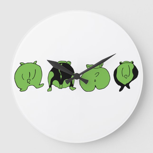 Green Hamster Butts Large Clock (Front)