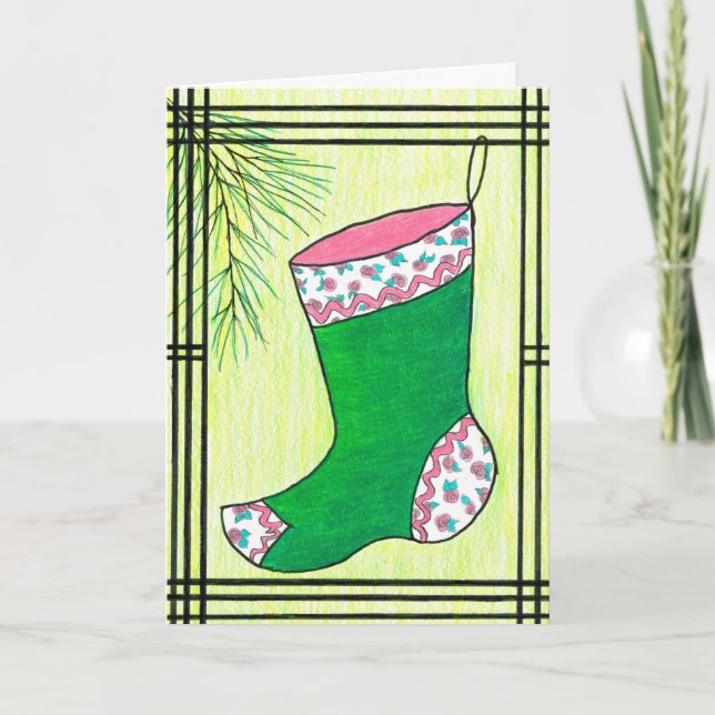 Green Hanbok Christmas Stocking Holiday Card (Front)