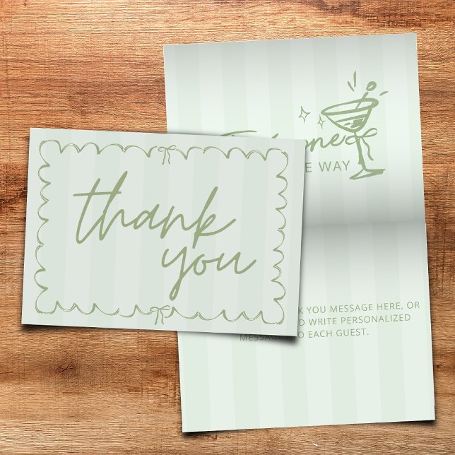 Green Hand Drawn A Tini One Baby Shower Folded Thank You Card (Creator Uploaded)