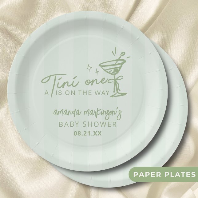 Green Hand Drawn A Tini One Baby Shower Paper Plate (Creator Uploaded)