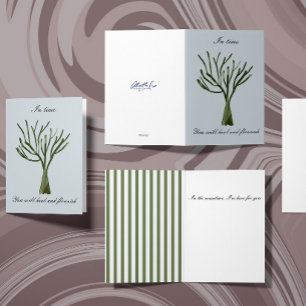 Green hand drawn bare tree heartfelt card