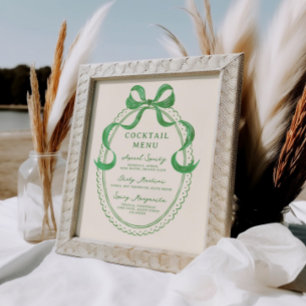 Green Hand Drawn Bow Frame Cocktail Menu Poster
