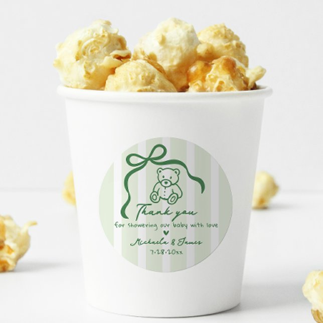 Green Hand Drawn Doodle Bow Whimsical Baby Shower Classic Round Sticker (Creator Uploaded)