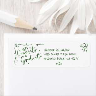 Green Hand Drawn Doodle Graduation White Address