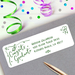 Green Hand Drawn Doodle Graduation White Address