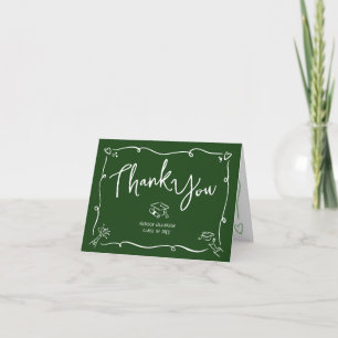 Green Hand Drawn Doodle Style Graduation Quirky Thank You Card