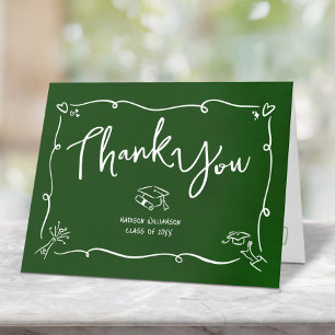 Green Hand Drawn Doodle Style Graduation Quirky Thank You Card