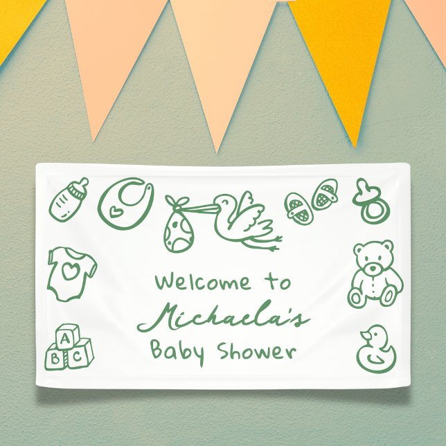 Green Hand Drawn Doodle Whimsical Baby Shower Banner (Creator Uploaded)