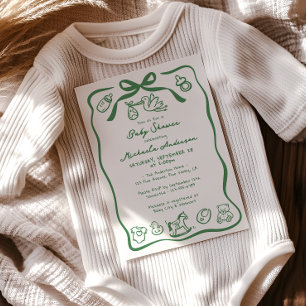 Green Hand Drawn Doodle Whimsical Baby Shower Invitation