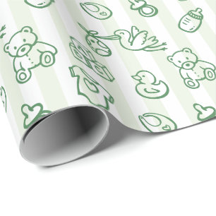 Green Hand Drawn Doodle Whimsical Baby Shower Wrapping Paper