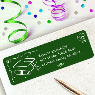 Green Hand Drawn Doodles Style Grad Cap Address