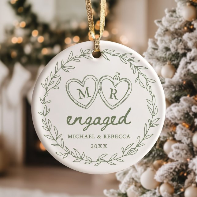Green Hand Drawn Engaged Christmas Ceramic Tree Decoration (Creator Uploaded)