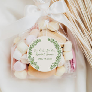 Green Hand Drawn Floral Border Classic Round Sticker