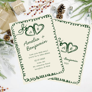 green hand drawn heart Whimsical Wedding  Invitation