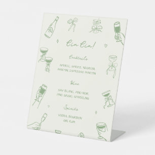 Green Hand Drawn Italian Wedding Cin Cin Bar Pedestal Sign