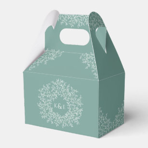 Green hand drawn leaf monogram art circles favour box
