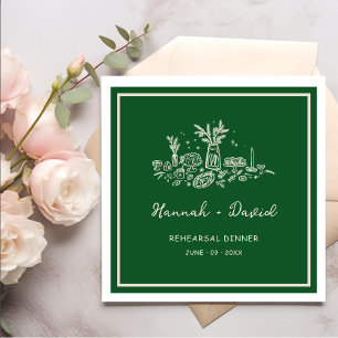  Green Hand Drawn Modern Rehearsal Dinner Wedding Napkin