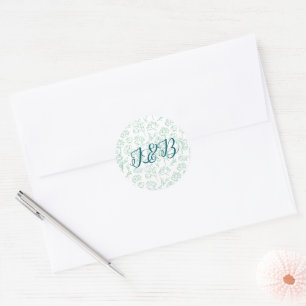 Green Hand Drawn Peony Flowers Wedding Classic Round Sticker