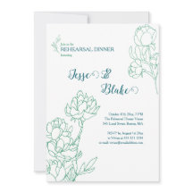 Green Hand Drawn Peony Flowers Wedding