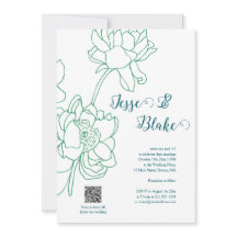 Green Hand Drawn Peony Flowers Wedding