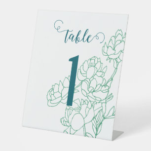 Green Hand Drawn Peony Flowers Wedding Pedestal Sign