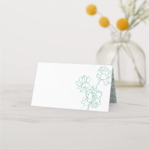 Green Hand Drawn Peony Flowers Wedding Place Card