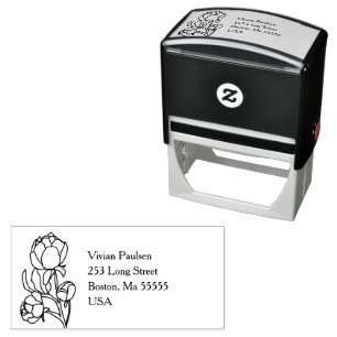 Green Hand Drawn Peony Flowers Wedding Self-inking Stamp