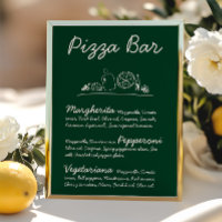 Green Hand-Drawn Pizza Bar Wedding Tabletop Sign