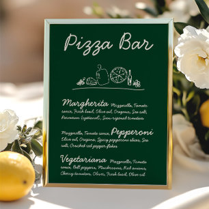 Green Hand-Drawn Pizza Bar Wedding Tabletop Sign Invitation