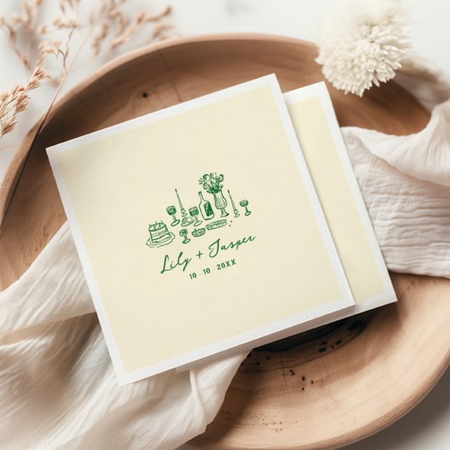 Green Hand Drawn Wedding Napkin (Creator Uploaded)