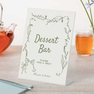 Green Hand Drawn whimsical  Dessert Bar  Pedestal Sign