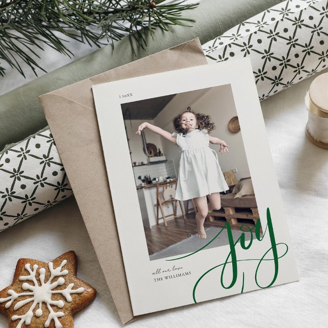 Green Hand Lettered Script Joy Christmas Photo (Creator Uploaded)