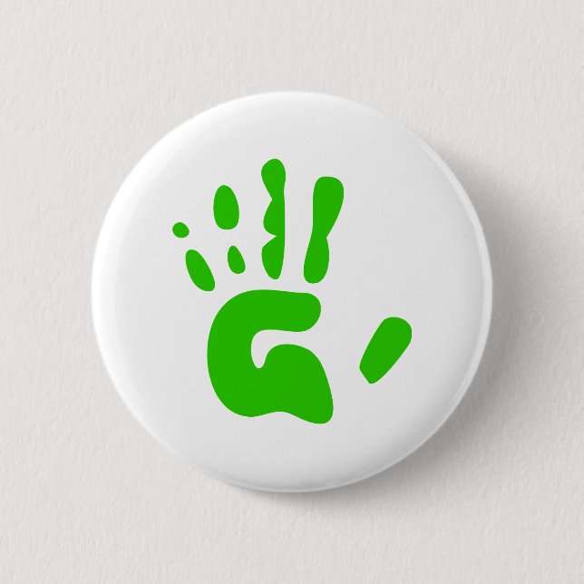Green Hand Print 6 Cm Round Badge (Front)