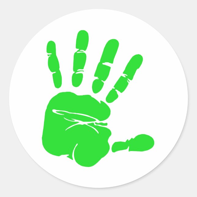 Green Hand print Classic Round Sticker (Front)