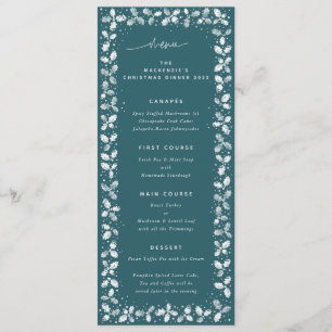 Green Hand Printed Holly+Berries Christmas Menu