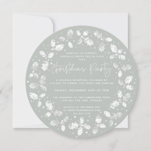 Green Hand Printed Holly+Berries Christmas Party Invitation