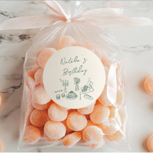 Green Hand Written Drawn Tableware Birthday Dinner Classic Round Sticker